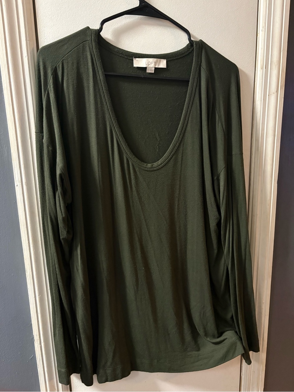 LOFT Olive Green Long Sleeve Scoop Neck Tee